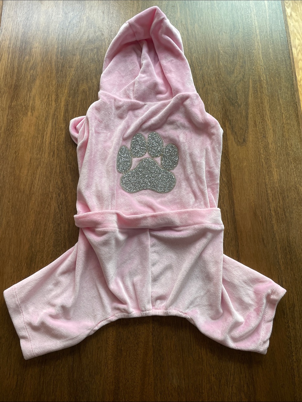 Isaac Mizrahi Pink Hooded Dog Onesie with Silver Glitter Paw